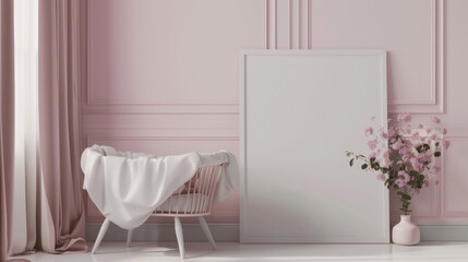 Unveiling Possibilities: Blank Poster Meets Baby Bassinet (3D Illustration)