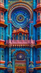 Obraz premium Vibrant and Colorful Architectural Facade with Intricate Patterns and Ornate Details