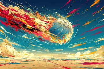 A pop art illustration capturing the excitement and intensity of volleyball.