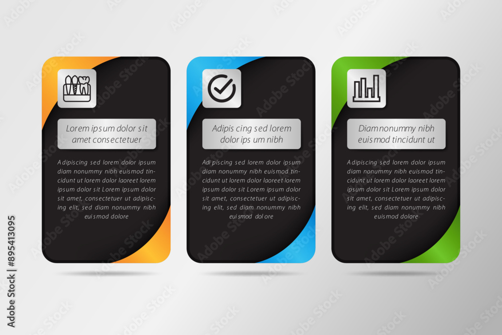 Sticker vector illustration infographic design template with icons and 3 options or steps. can be used for p