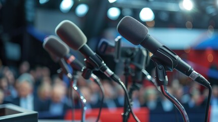 Close-up of a moderator asking questions at an outdoor political debate, candidates focused and attentive, vibrant atmosphere, Portrait close-up, hyper-realistic, high detail, photorealistic, studio