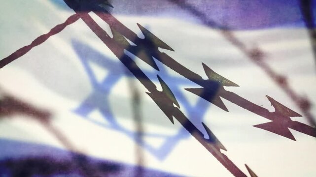 Flagge von Israel hinter dem Stacheldraht