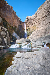 The Paccha waterfall has a drop of 40 meters, located in the Salinas and Aguada Blanca National Reserve, in Cayma, Arequipa city