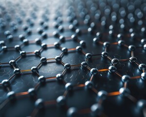 Obraz premium Abstract close-up of a hexagonal molecular structure showcasing advanced nanotechnology and futuristic science concepts.