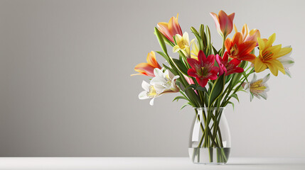 Obraz premium Beautiful arrangement of flowers in a vase against a simple plain background, UHD, Masterpiece 