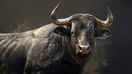 Fototapeta premium A bull as a symbol of strength and resilience, with muscular features highlighted, evoking the image of a powerful and determined creature. 