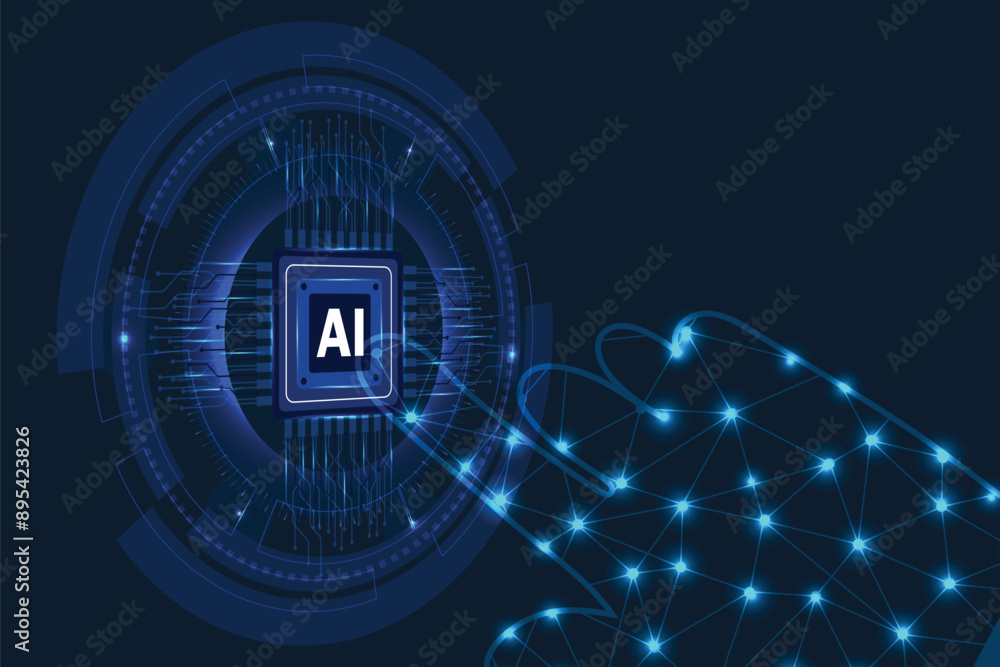 Poster artificial intelligence and machine learning concept, big data innovation technology background