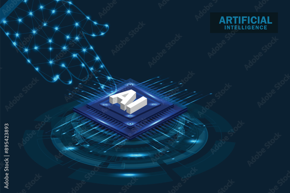 Aufkleber artificial intelligence and machine learning concept, big data innovation technology background
