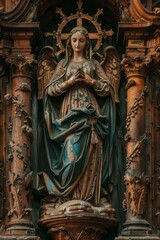 Obraz premium The Virgin Mary and the Cross: The Sacred Symbol and the bond of Salvation