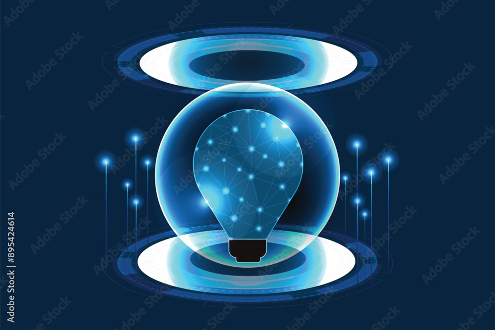Poster vector circle tech with light blue and lamp bulb on technology background