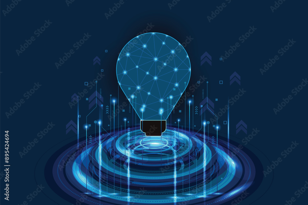 Poster vector circle tech with light blue and lamp bulb on technology background