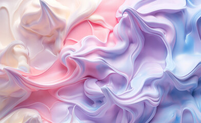 Fototapeta premium A colorful swirl of pastel fabric, creating a soft and dreamy abstract pattern in pink, blue, and cream hues.