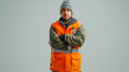 Professional Environmental Management Officer Facing Camera on White Background, Half Body Premium Shot