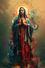 Fototapeta premium Watercolor decoration of the Virgin Mary, Assumption Day