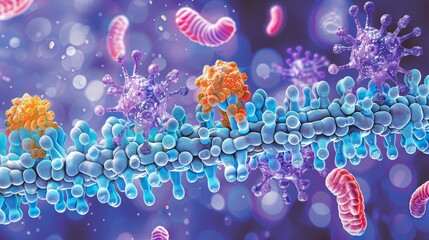 Fototapeta premium A scientific diagram depicting the structure of a hormone receptor, including its various domains and binding sites, with annotations explaining its function and importance in cell