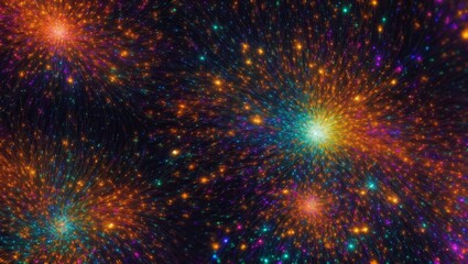 Fototapeta premium Cosmic Dance: A vibrant abstract artwork depicting a mesmerizing cosmic dance of colors and light, with shimmering stars and nebulae swirling in the vast expanse of space. 