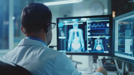 Fototapeta premium Virtual Doctor Consultation: Telemedicine Follow-up with Patient, Medical History on Screen