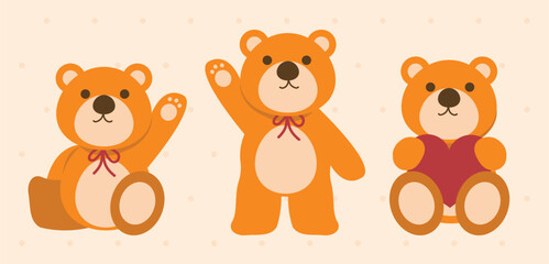 Teddy Bear Illustrations. Perfect for Children's Designs and Decorations. Soft Toys, Plush Bears, Cute Expressions. Isolated Flat Vector Art.