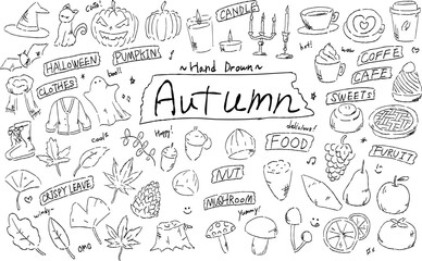 Stylish hand drawn illustration of a Autumn , coloring autumn.Illustration Set