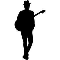 Jazz Musician Silhouette on White Background. Vector Black Silhouette with Flat Design