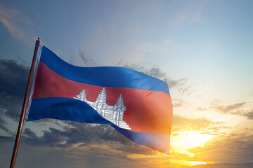 The Cambodia flag. A flag of a country with a blue and red stripe
