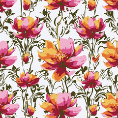 abstract,  blooming flowers, motif arrangement with medium tone, all over vector design,  background illustration digital image for wrapping paper or textile printing