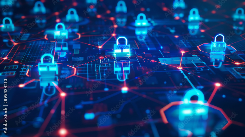 Poster virtual screen to ​the icon security on the virtual display to data protection cyber security privac