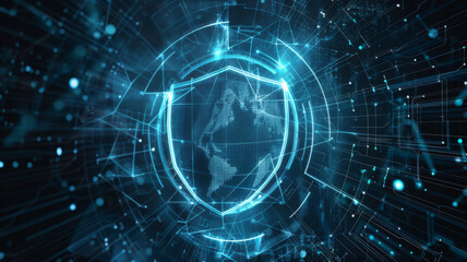 Obraz premium Wireframe of Cybersecurity Shield Data Protection and Privacy. Concept Cybersecurity, Data Protection