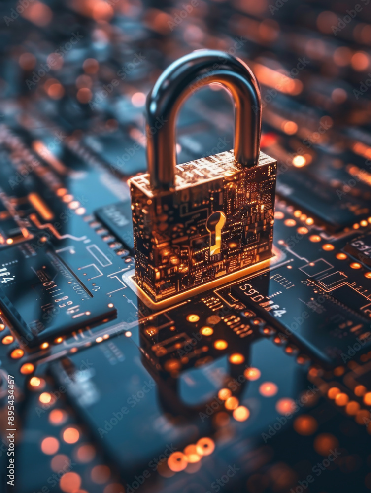 Poster security padlock badge on a computer screen