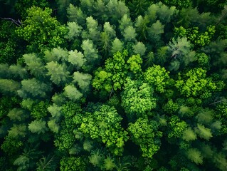Naklejka premium Lush Green Treetops Aerial View of Flourishing Forest Canopy and Vibrant Natural Landscape