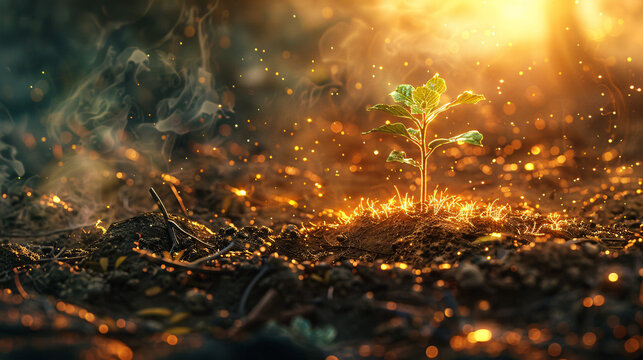 The illustration depicts the parable of the mustard seed, symbolizing the concept of faith and growth in Christianity. It shows a small seed growing into a large tree,...