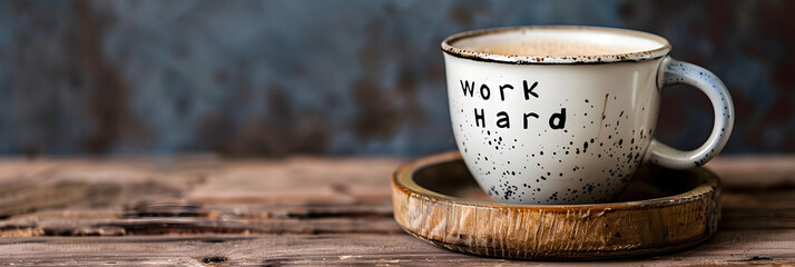 Coffee cup on desk with motivational message