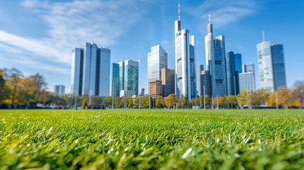 Fototapeta premium Nestled in the bustling business district, this public park offers a peaceful retreat