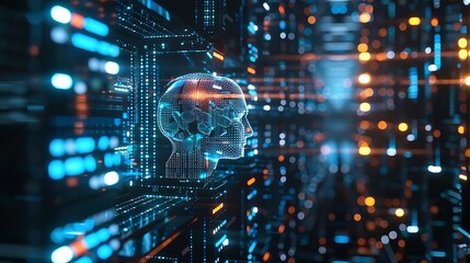 Fototapeta premium Artificial Intelligence Portrait with Circuitry