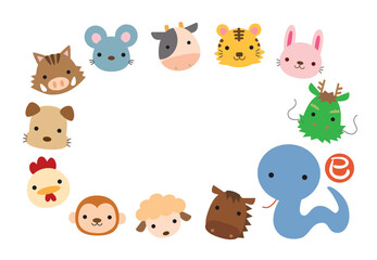 2025年 巳年の十二支 キャラクター 年賀状04・文字なし