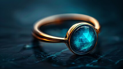 A close-up of a ring with a bioluminescent gemstone glowing softly, Fantasy, Digital Painting, Luminous