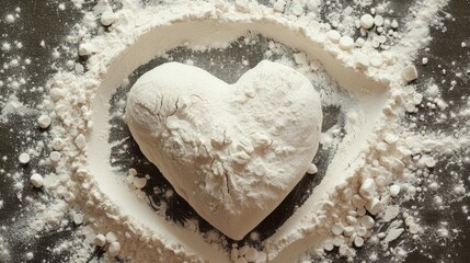 lovely flour heart on backdrop