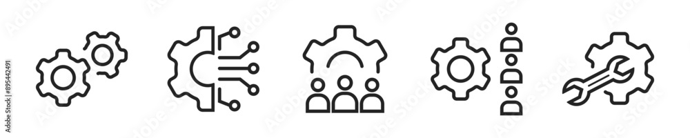 Poster business setting icon set. set of 5 outline icons related to setting. linear icon collection. settin