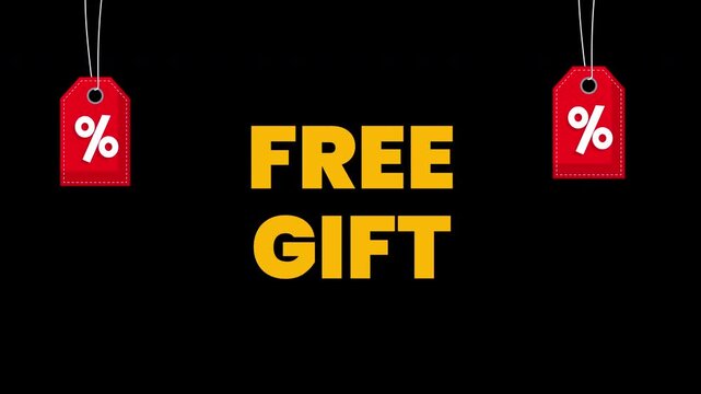 free gift animation.yellow black friday text and tag price.black background.