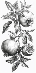 hand drawn illustration of an persimmon ,branch of persimmon ,  White background, drawing of persimmon 