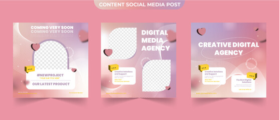 Set of gradient social media post for creative content marketing template