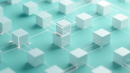 Obraz premium Abstract Digital Network with White Cubes and Connections