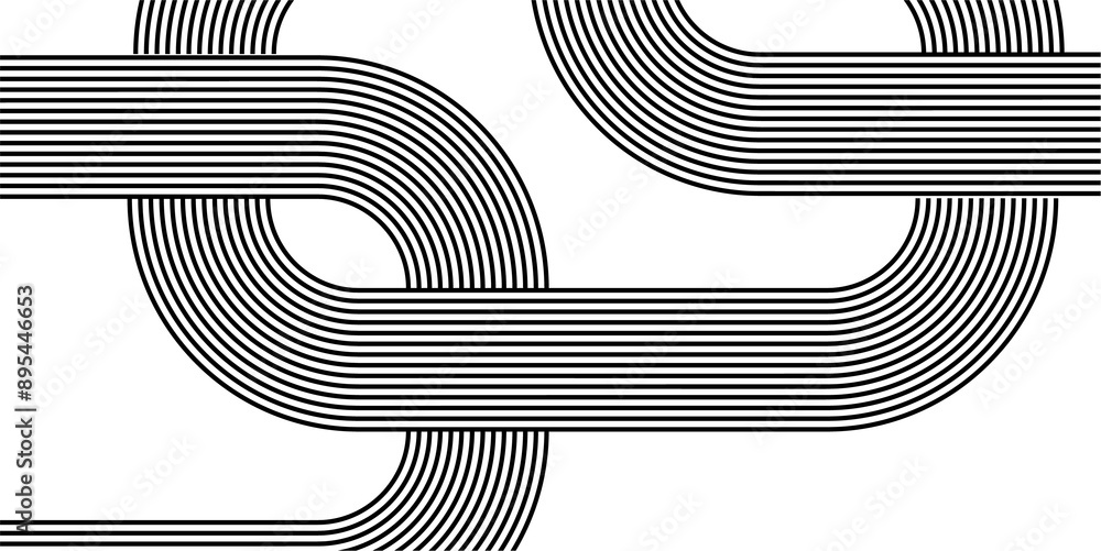 Poster abstract pattern of curves of black parallel lines on a white background. trendy vector background.