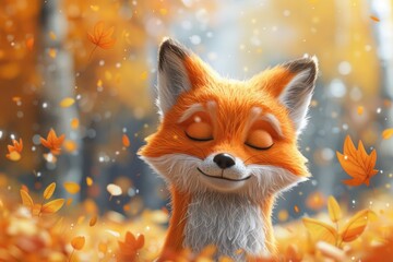 Fototapeta premium Charming Fox with Mischievous Grin in Whimsical Cartoon Illustration