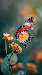 Obraz premium Colourful butterflies on flowers. AI generative.