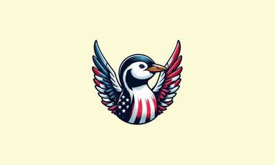 penguin with wings american vector mascot design