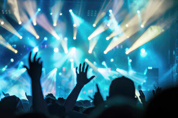 Obraz premium A music festival with a brightly lit stage. AI generative.