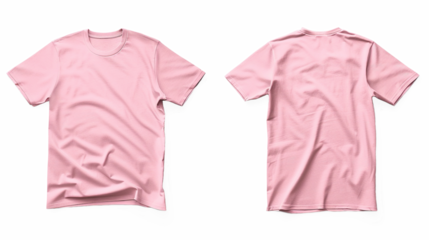 Pink T-Shirt Front and Back Mockup on Transparent Background PNG - Shirt Clothing Fashion Blank Template Design Clothes Cotton Clothes Plain Textile Wear Top Tee
