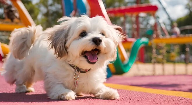 Swings & Smiles: Unbridled Joy with a Havanese in a Rainbow Playground