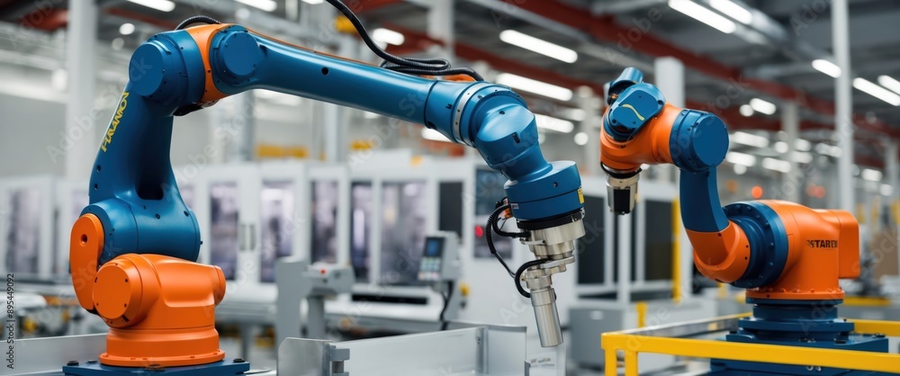 Poster an advanced robotic assembly line showcasing precision machinery and automation in a modern industri